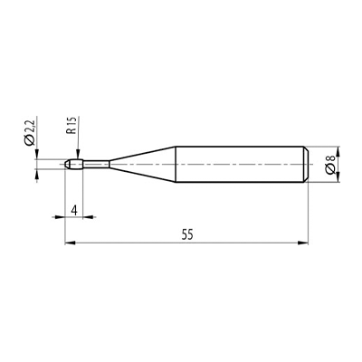 (공식수입정품)[TVA9.1] 원통형 프로브, M3-M16, 길이 L=55 mm